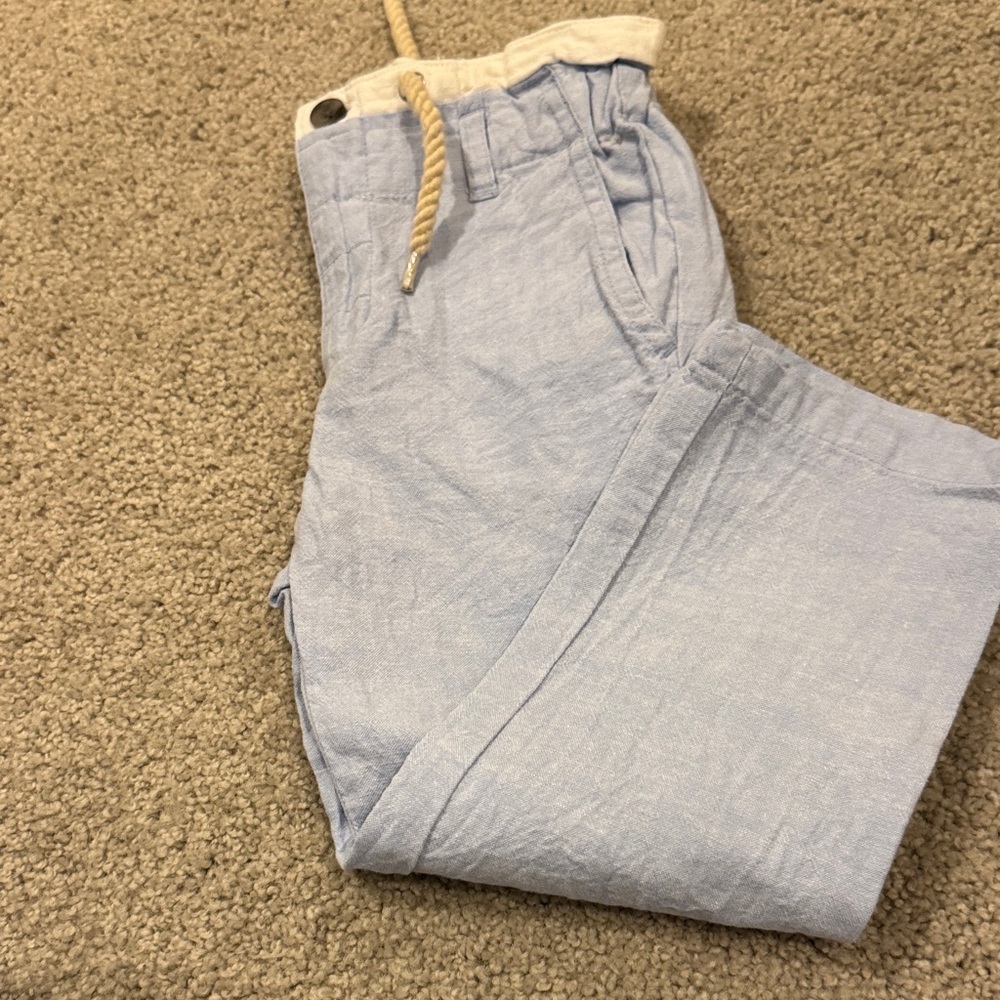 Janie and Jack Light Blue and Cream Drawstring Waist Pants